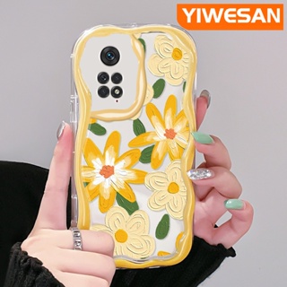 เคสโทรศัพท์มือถือ ซิลิโคนนิ่ม ใส กันกระแทก ลายการ์ตูนภาพวาดสีน้ํามัน รูปคลื่น ดอกไม้ สีครีม สําหรับ Xiaomi MI Redmi Note 11 11s Poco M4 Pro 4G