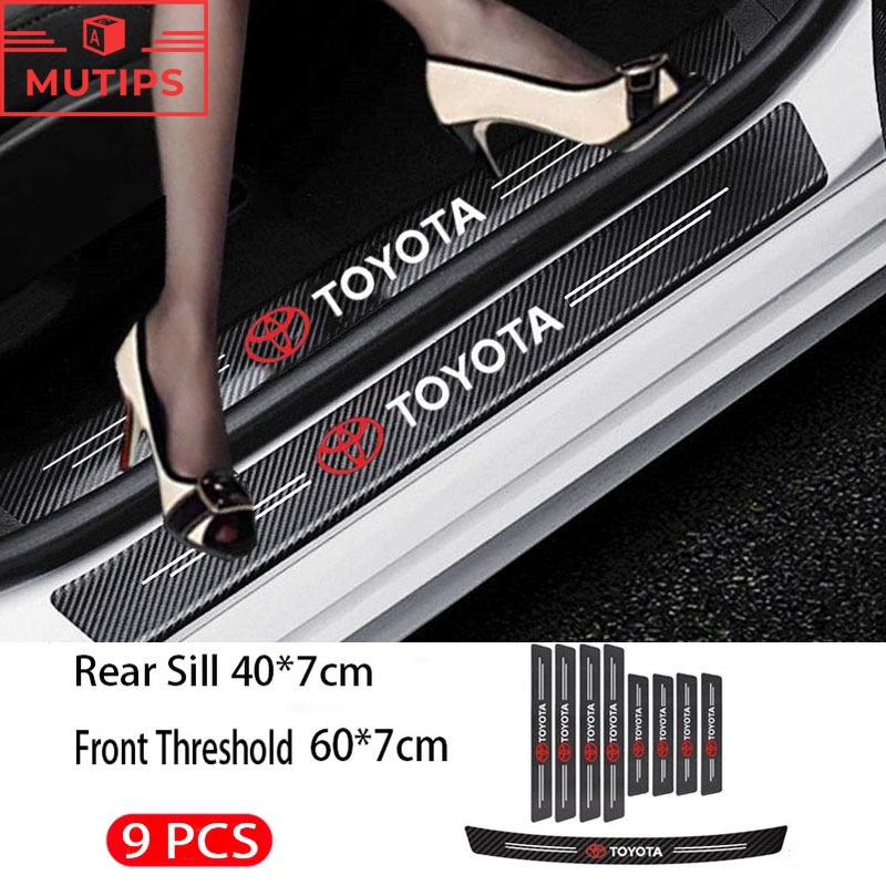 Toyota 9 ชิ้น รถยนต์ ธรณีประตู คาร์บอนไฟเบอร์ กันน้ำ ป้องกันรอยขีดข่ว นคุณภาพสูง สติกเกอร์​ กันรอยชา