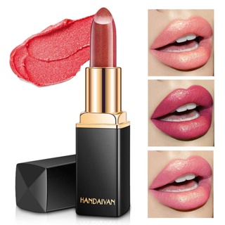 HANDAIYAN H1008 Mermaid Ji shiny metallic lipstick 3.6g pearlescent color changing temperature changing lipstick gold plated lipstick, moist in texture, does not pull out dry, daily fairy color, single coat and double wipe are beautiful! The dreamy luster