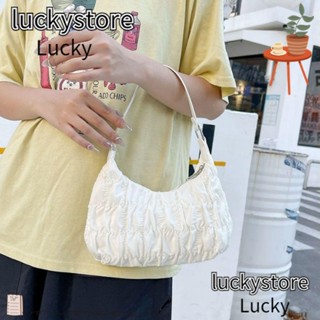 Lucky กระเป๋าสะพายไหล่แฟชั่น สีพื้น ทรงคลัทช์ เรียบง่าย