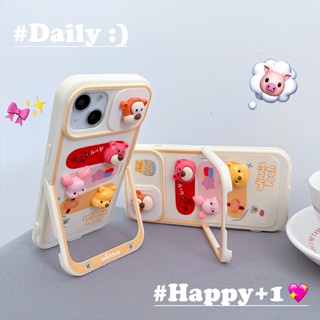 เคสโทรศัพท์มือถือ กันกระแทก ลายการ์ตูนวินนี่เมาส์ 3D พร้อมขาตั้ง และสไลด์เปิดปิดกล้อง สําหรับ IPhone 14 Pro Max 14 Pro 13 Pro Max 13 Pro 12 Pro Max 12 Pro 11