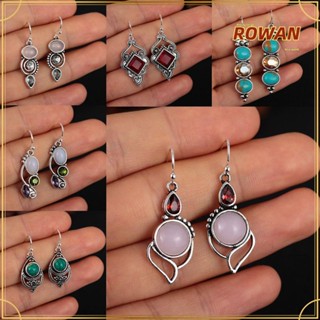 Rowans ต่างหูตะขอ ประดับหินมูนสโตน สีเขียวขุ่น สไตล์วินเทจ 1 คู่