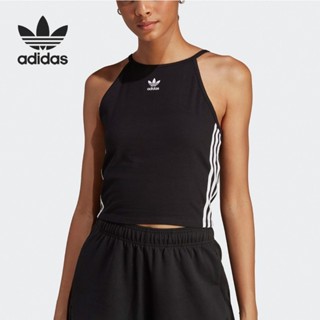 Adidas ของแท้ 100% เสื้อกล้าม แขนกุด ลายทาง สีตัดกัน สไตล์คลาสสิก สําหรับผู้หญิง IB7303