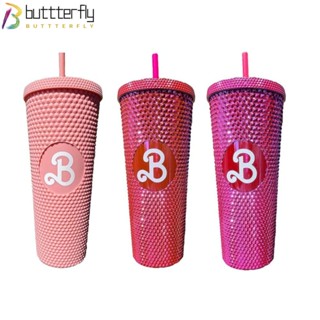 Buttterfly ขวดน้ําดื่ม พร้อมหลอดดูด สีชมพู สําหรับตุ๊กตาบาร์บี้