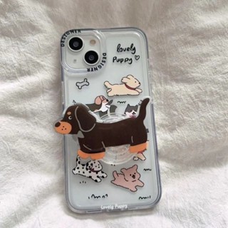 เคสมือถือ แบบนิ่ม ลายการ์ตูนสุนัขดัชชุนน่ารัก พร้อมขาตั้ง สําหรับ iPhone 14 13 Pro Max 12 11 11 Pro Max 14 Pro 12 Pro 14 Pro Max 13 13 Pro