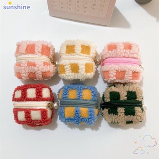 Ssunshine กระเป๋าเก็บหูฟัง กระเป๋าใส่เหรียญ ผ้ากํามะหยี่ วาฟเฟิล มีซิป สําหรับผู้หญิง