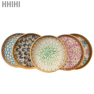 Hhihi Rattan Fruit   Round Natural Shells Handcrafted Woven Serving Tray for Living Room