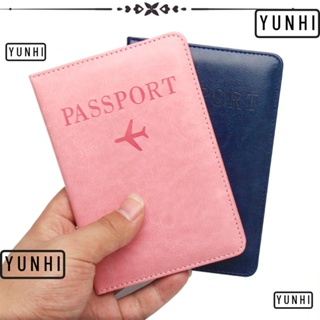 Yunhi กระเป๋าสตางค์หนัง แบบพกพา สําหรับใส่หนังสือเดินทาง เอกสาร RFID