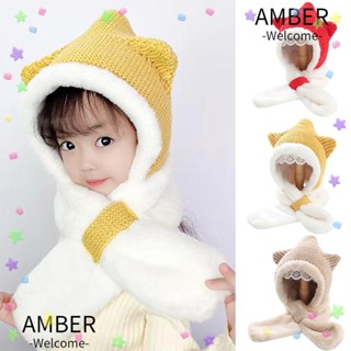 Amber 2 in 1 หมวกผ้าพันคอ ผ้ากํามะหยี่ขนนิ่ม รูปดาว ให้ความอบอุ่น แฟชั่นฤดูหนาว สําหรับเด็ก