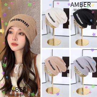 Amber หมวกบีนนี่ ผ้าถัก สีพื้น น่ารัก สําหรับผู้หญิง ผู้ชาย 4 สี