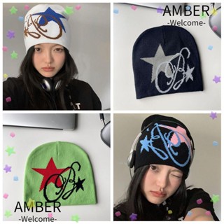 Amber หมวกบีนนี่ ผ้าวูล แบบสวมหัว ลําลอง ให้ความอบอุ่น หลากสี เหมาะกับฤดูใบไม้ร่วง ฤดูหนาว สําหรับผู้หญิง