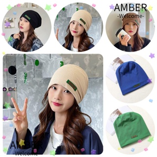 Amber หมวกบีนนี่ สีพื้น น่ารัก ฤดูใบไม้ร่วง สําหรับผู้หญิง / ผู้ชาย