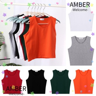 Amber เสื้อครอปท็อป แขนกุด สีพื้น สไตล์สปอร์ต