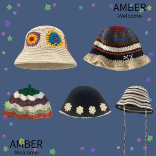 Amber หมวกบีนนี่ ผ้าถักโครเชต์ ลายดอกทานตะวัน สีรุ้ง สําหรับผู้หญิง