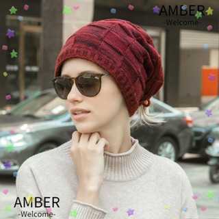 Amber หมวกถัก ผ้าพันคอ สีพื้น แฟชั่นฤดูใบไม้ร่วง ฤดูหนาว สําหรับผู้หญิง