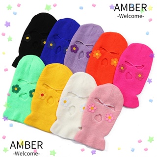 Amber หมวกไหมพรมถัก หมวกบีนนี่ 3 หลุม