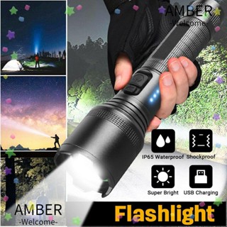 Amber ไฟฉาย LED ซูมได้ สว่างมาก ชาร์จ USB สวิตช์คู่