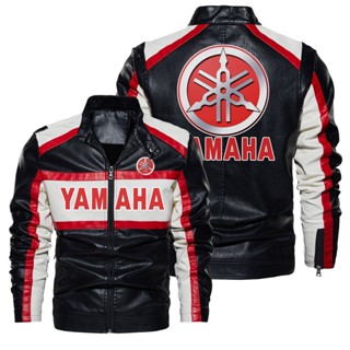 เสื้อแจ็กเก็ตหนัง แขนยาว กันลม ลายโลโก้ Yamaha R1 R3 R6 MT-03 สําหรับแข่งรถจักรยานยนต์