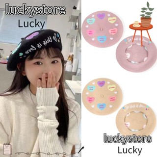 Lucky หมวกเบเร่ต์ ผ้าวูล ปักลายเห็ด แฟชั่นสําหรับผู้หญิง