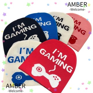 Amber หมวกบีนนี่ถัก อะคริลิคไฟเบอร์ พิมพ์ลายตัวอักษร Y2k อบอุ่น สไตล์ฮิปฮอป สําหรับผู้หญิง