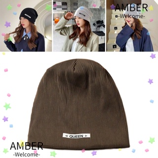 Amber หมวกบีนนี่ สีพื้น น่ารัก ฤดูใบไม้ร่วง สําหรับผู้หญิง / ผู้ชาย