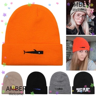 Amber หมวกบีนนี่ถัก สีพื้น น่ารัก สําหรับผู้หญิง / ผู้ชาย