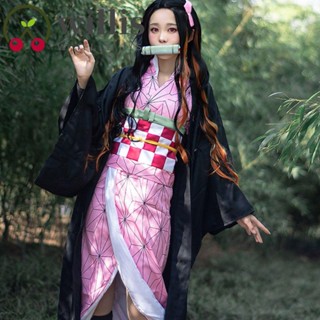 Willis เครื่องแต่งกายคอสเพลย์ อนิเมะดาบพิฆาตอสูร Nezuko Kamado Kimono Demon Slayer Kimetsu no Yaiba