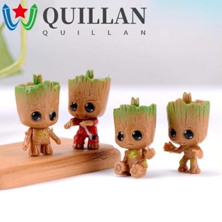 Quillan โมเดลตุ๊กตาฟิกเกอร์ Groot Tiny Avengers เครื่องประดับ สําหรับตกแต่งรถยนต์ เก็บสะสม 4 ชิ้น ต่อชุด