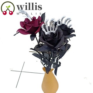 Willis ดอกกุหลาบประดิษฐ์ แฮนด์เมด สีดํา 3 ชิ้น สําหรับตกแต่งบ้านผีสิง