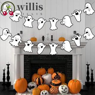 Willis แบนเนอร์ผีฮาโลวีน ฉากหลังน่ารัก อุปกรณ์ปาร์ตี้ DIY กระดาษแขวนผนังบ้าน 2 ชิ้น