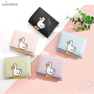 Ssunshine กระเป๋าสตางค์ ใบสั้น หนัง PU ลายเป็ดน่ารัก ใส่เหรียญได้หลายใบ สําหรับใส่รูปภาพ