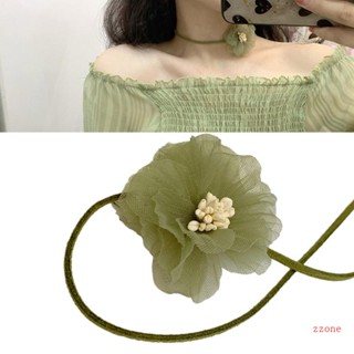Zzz สร้อยคอผ้าสักหลาด กํามะหยี่ ลายดอกไม้ แต่งลูกไม้