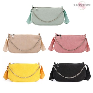 [SuperDeals888.th] กระเป๋าถือ กระเป๋าสะพายไหล่ ผ้าลูกฟูก สีพื้น แฟชั่นสําหรับผู้หญิง