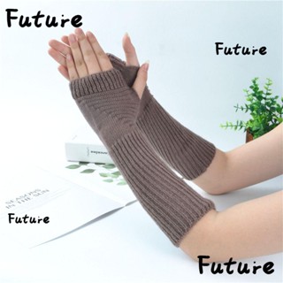 Future ถุงมือถัก แบบครึ่งนิ้ว ให้ความอบอุ่น สีพื้น แฟชั่นสําหรับเด็กผู้หญิง