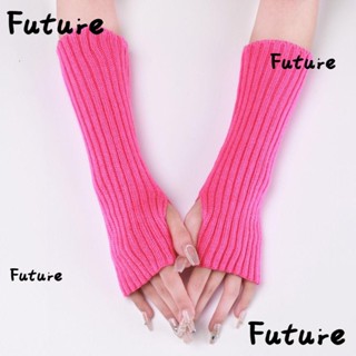 Future ถุงมือถัก แบบยาว ลายการ์ตูนอะนิเมะ Goth Arm Warmers สีขาว สีดํา สไตล์พังก์ ฮาราจูกุ