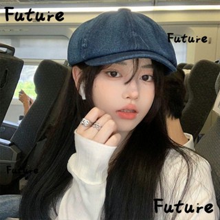 Future หมวกเบเร่ต์ หมวกคาวบอย ระบายอากาศ ทรงแปดเหลี่ยม หมวกกันแดด หมวกจิตรกร สีพื้น สไตล์วินเทจ สําหรับผู้หญิง