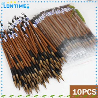 Lontime แปรงเขียนตัวอักษรจีนดั้งเดิม ขนหมาป่า สีขาว สําหรับนักเรียน 10 ชิ้น