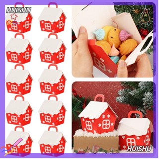 Hs กล่องขนม รูปบ้าน สีแดง สร้างสรรค์ อุปกรณ์ตกแต่งคริสต์มาส 10 ชิ้น