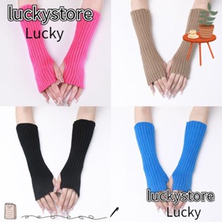 Lucky ถุงมือถัก แบบยาว สไตล์พังก์ ญี่ปุ่น สีขาว สีดํา