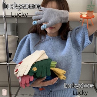 Lucky ถุงมือผ้าถัก แบบหนา กันลม ให้ความอบอุ่น แฟชั่น สําหรับขี่จักรยานกลางแจ้ง