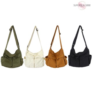 [SuperDeals888.th] กระเป๋าสะพายไหล่ กระเป๋าช้อปปิ้ง สีพื้น สไตล์วินเทจ สําหรับผู้หญิง