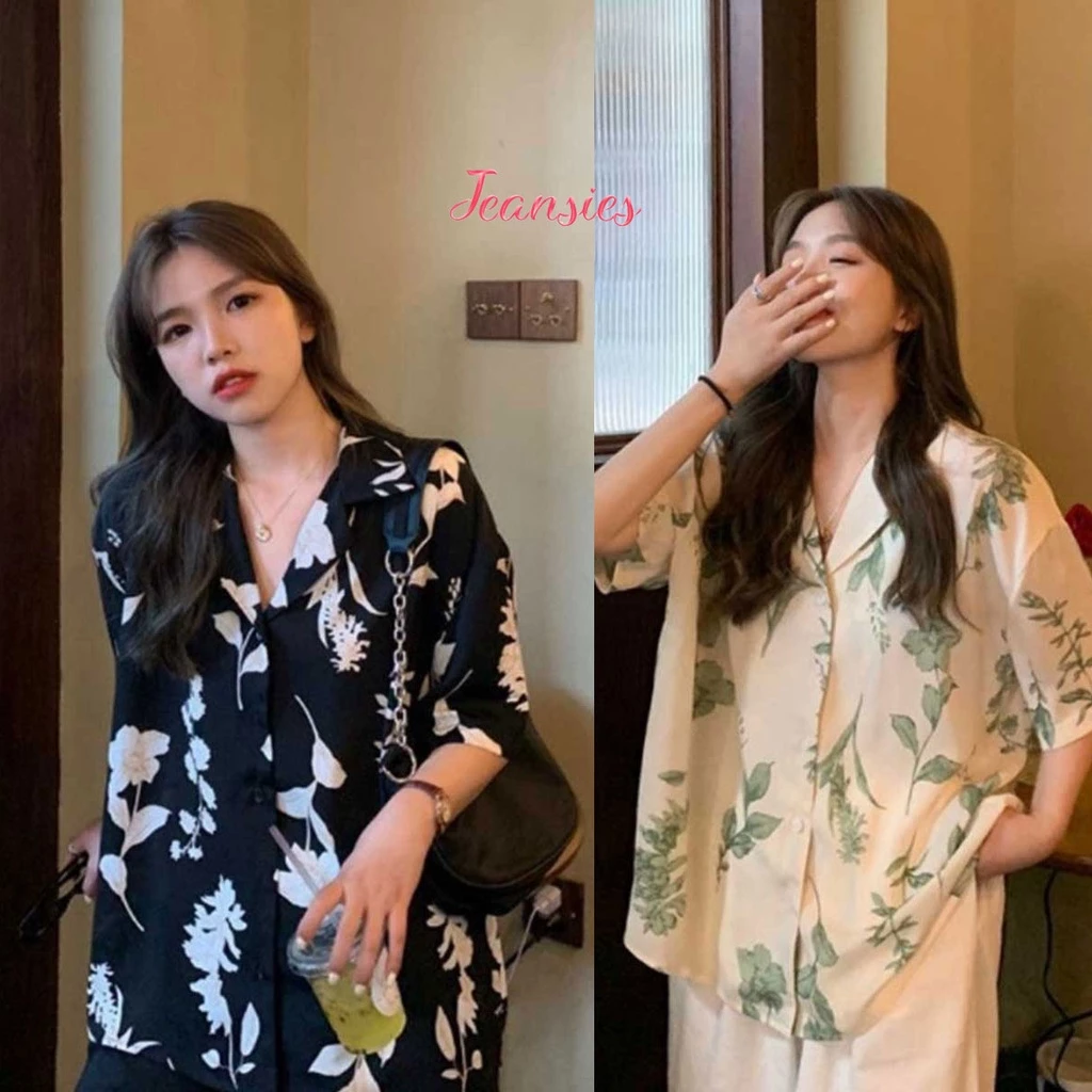 เสื้อเชิ้ตฮาวาย แขนสั้น ลายดอกไม้ สงกรานต์ ผู้หญิง