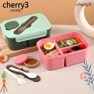 Cherry3 กล่องอาหารกลางวันเบนโตะ กันรั่ว ความจุขนาดใหญ่ แบบพกพา 2 ช่อง สีชมพู พร้อมกล่องอาหารกลางวัน สําหรับเด็กนักเรียน