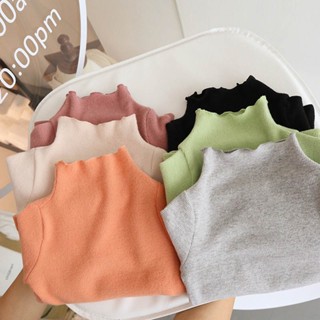 เสื้อเบลาส์ คอเต่า ผ้าฝ้ายถัก แบบนิ่ม แต่งลูกไม้ สําหรับเด็กผู้หญิง