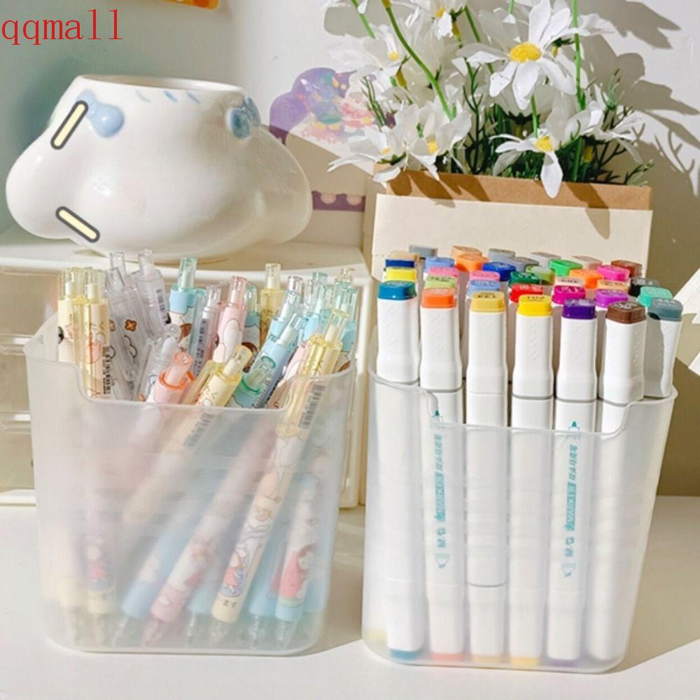Qqmall กล่องเก็บเครื่องเขียน ปากกา อเนกประสงค์ โปร่งแสง จุของได้เยอะ แบบเรียบ สไตล์เกาหลี สําหรับสํานักงาน