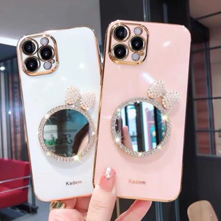 เคสป้องกันโทรศัพท์มือถือกระจก ประดับโบว์ กันกระแทก สําหรับ IPhone 11 12 13 14Pro Max X XR XS Max SE 7 Plus 8 Plus