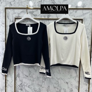 2สี ♥ เช็คสินค้าก่อนสั่ง LONG TOP CHANEL KNIT เสื้อแขนยาว ปักโลโก้ ที่หน้าอก ใส่สบาย ทรงสวย ชาแนล