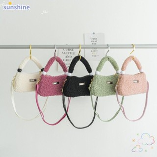 Ssunshine กระเป๋าสะพายไหล่ ผ้ากํามะหยี่ขนนิ่ม ทรงโท้ท ความจุสูง สีพื้น สําหรับผู้หญิง