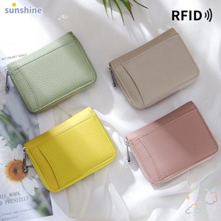 Ssunshine กระเป๋าสตางค์ กระเป๋าใส่เหรียญ RFID อเนกประสงค์ กันขโมย สีพื้น สําหรับผู้หญิง