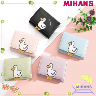 Mih กระเป๋าสตางค์ใบสั้น หนัง PU ลายเป็ดน่ารัก ใส่เหรียญได้หลายใบ ใส่บัตรได้หลายใบ แฟชั่นสําหรับผู้หญิง